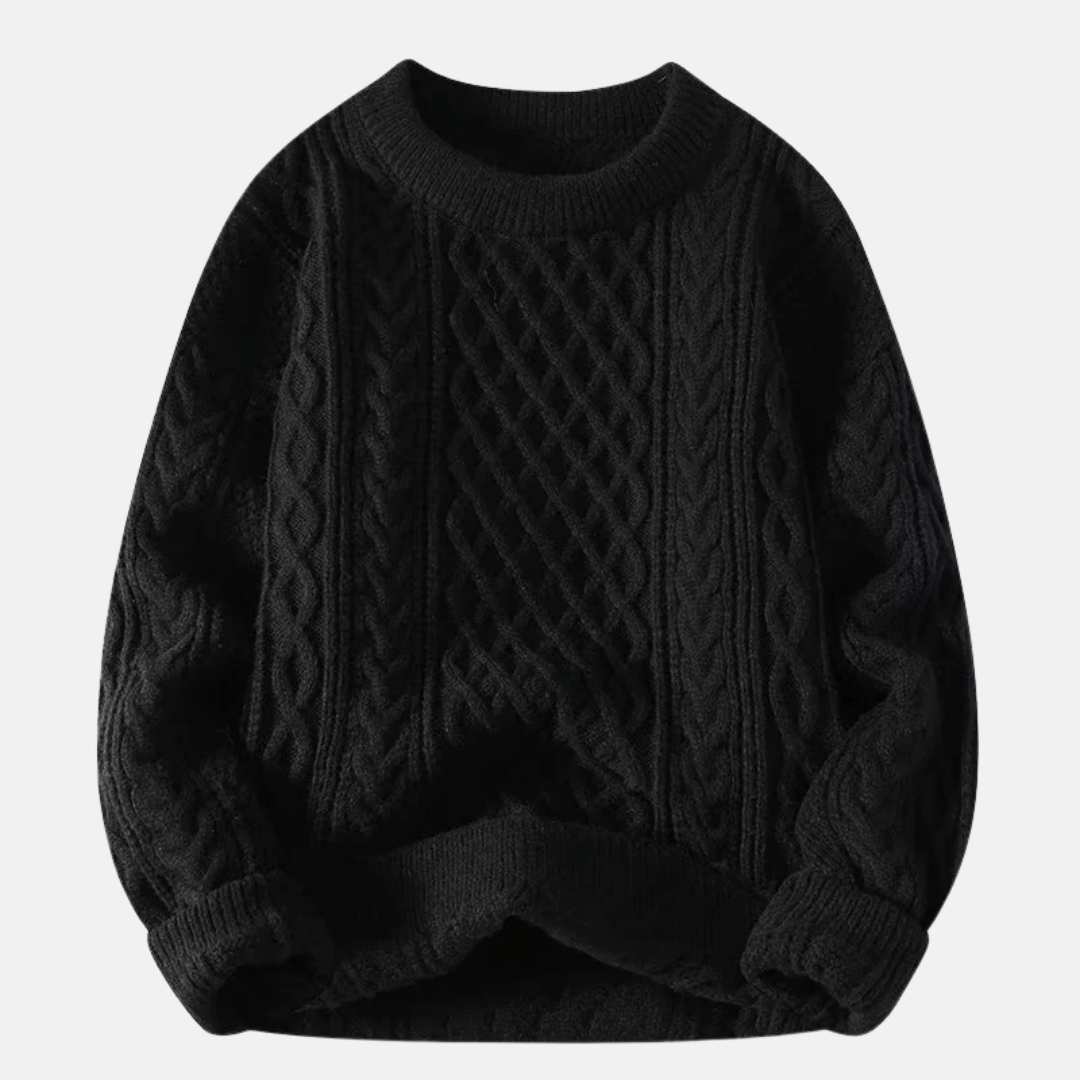 Męski Sweter z Warkoczami Okrągły Dekolt Luźny Krój