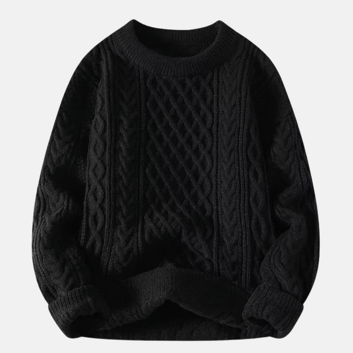 Męski Sweter z Warkoczami Okrągły Dekolt Luźny Krój