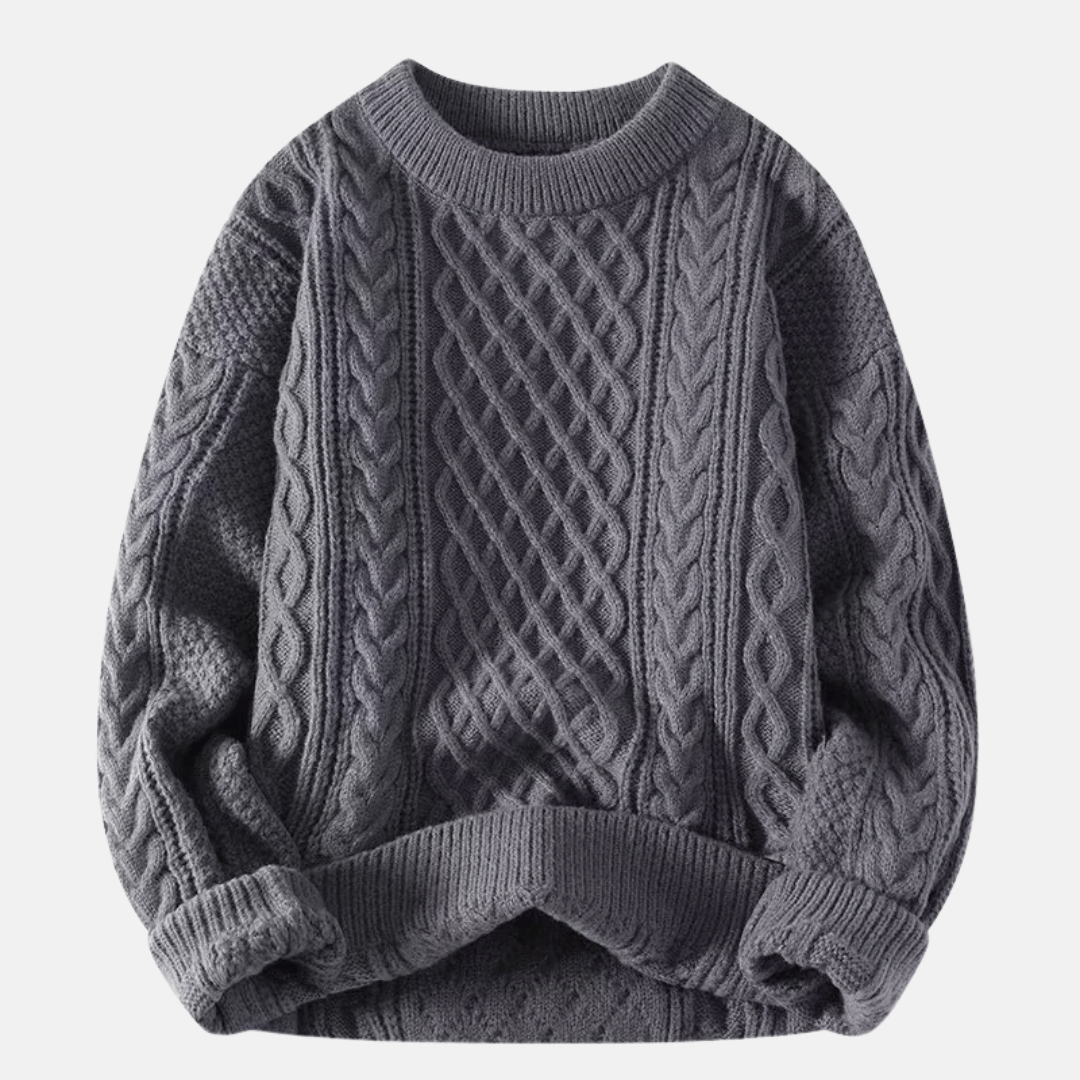Męski Sweter z Warkoczami Okrągły Dekolt Luźny Krój