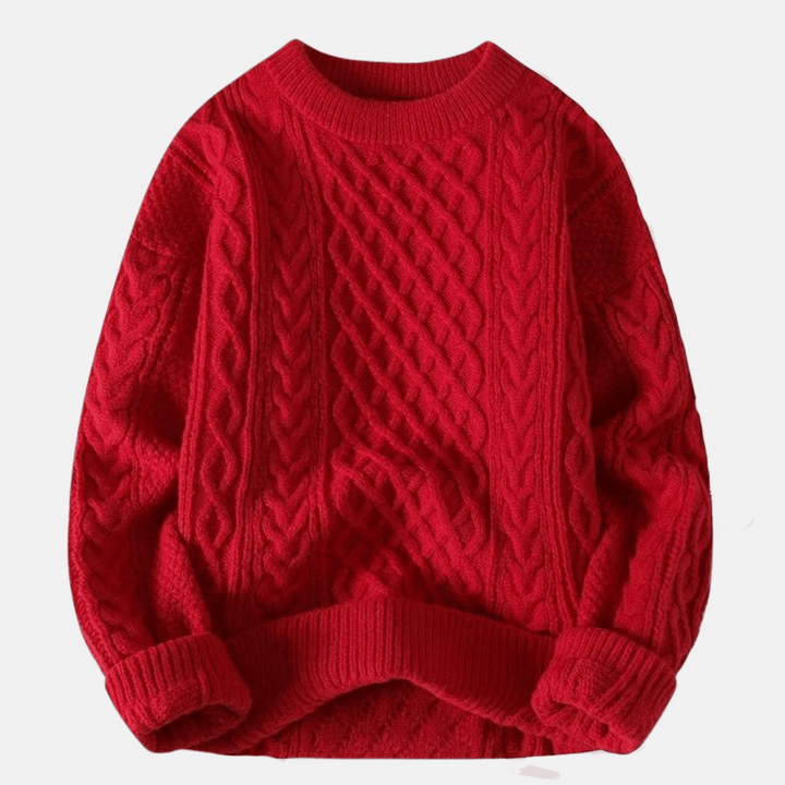 Męski Sweter z Warkoczami Okrągły Dekolt Luźny Krój