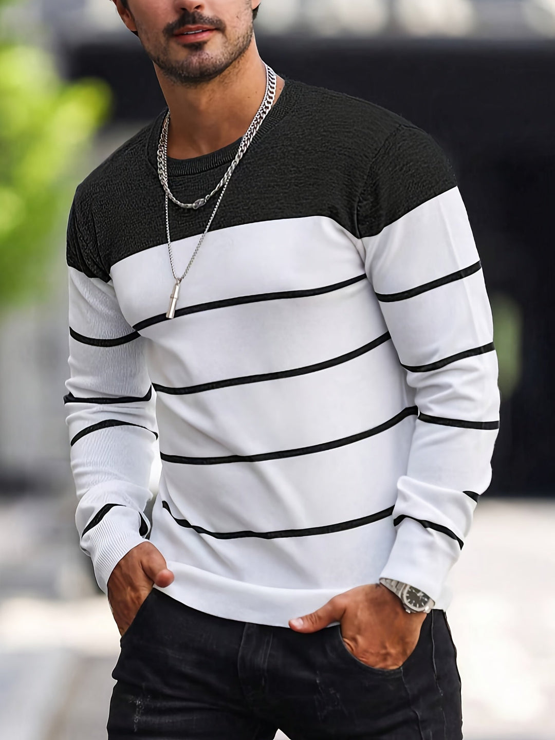 Henry | Pasiasty Sweter z Okrągłym Dekoltem