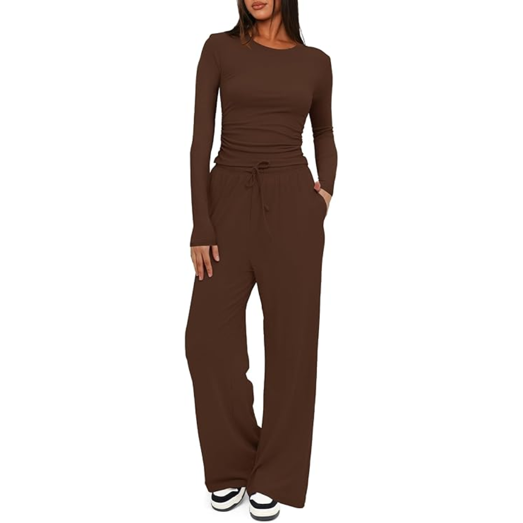Dwuczęściowy Damski Komplet Loungewear z Długim Rękawem