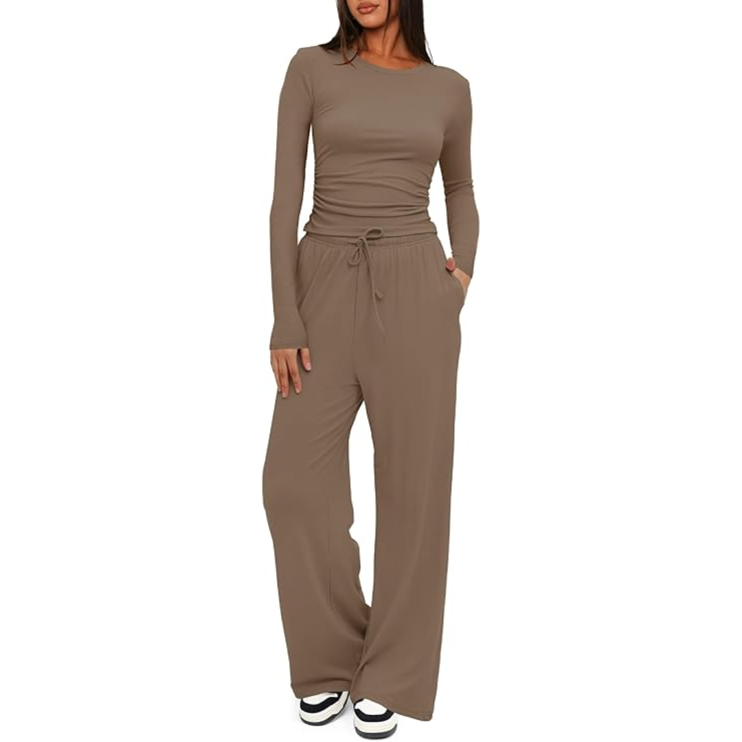 Dwuczęściowy Damski Komplet Loungewear z Długim Rękawem
