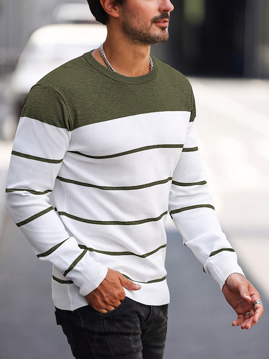 Henry | Pasiasty Sweter z Okrągłym Dekoltem