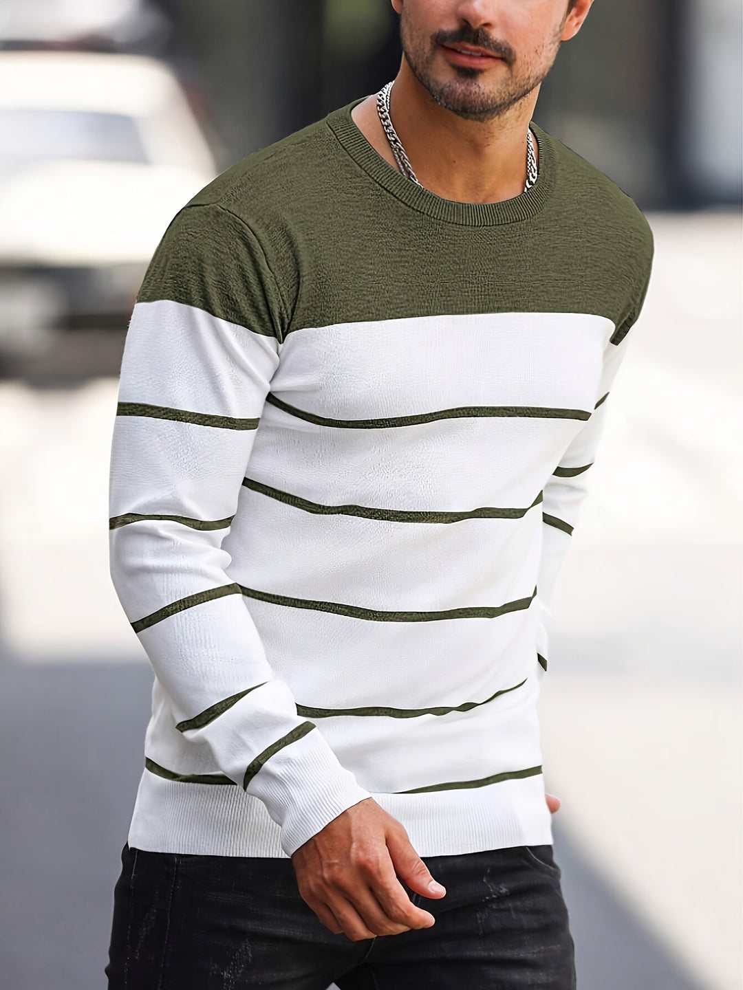 Henry | Pasiasty Sweter z Okrągłym Dekoltem