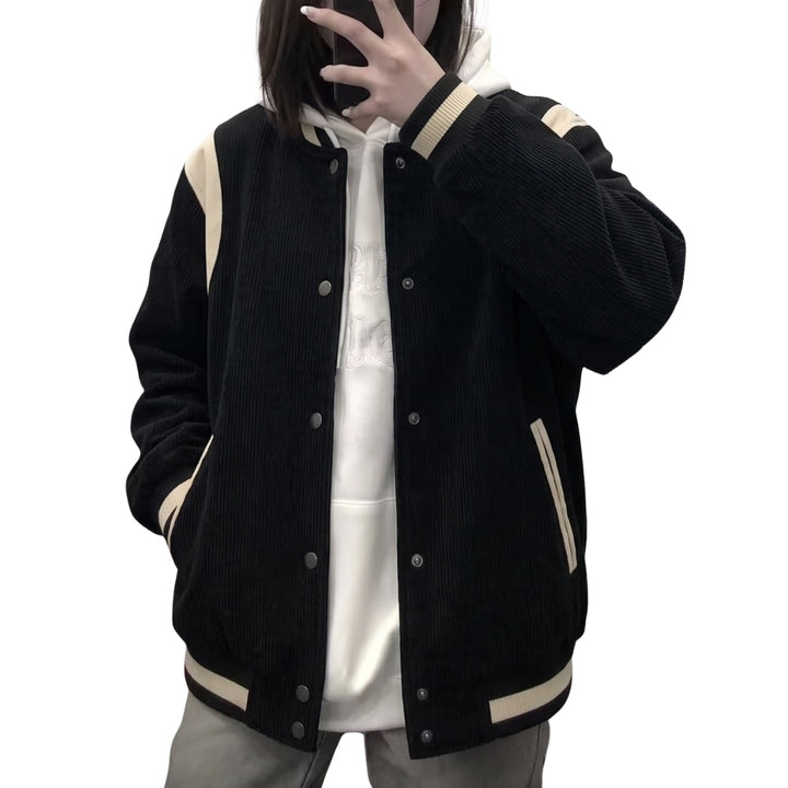 Adrielle | Retro kurtka varsity oversize z kontrastowymi rękawami i ściągaczami