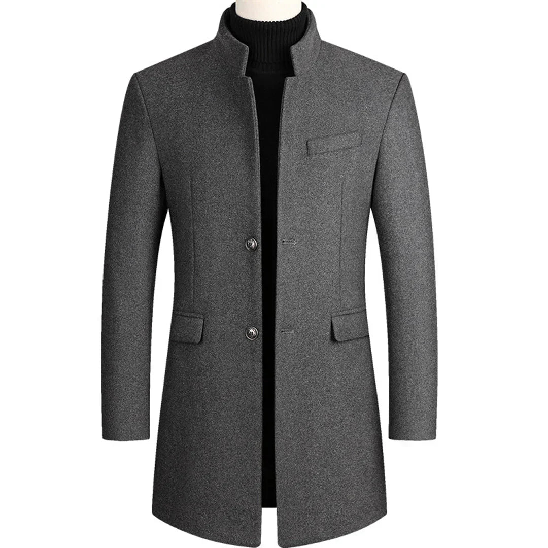 Męski Płaszcz Długi Slim Fit z Kołnierzem Wykładanym