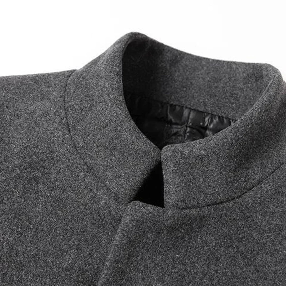 Męski Płaszcz Długi Slim Fit z Kołnierzem Wykładanym
