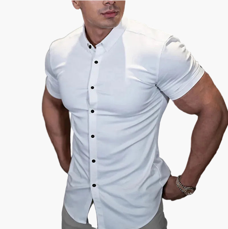 Michał | Męska koszula slim fit z krótkim rękawem – nowoczesny t-shirt na czas wolny i do biura