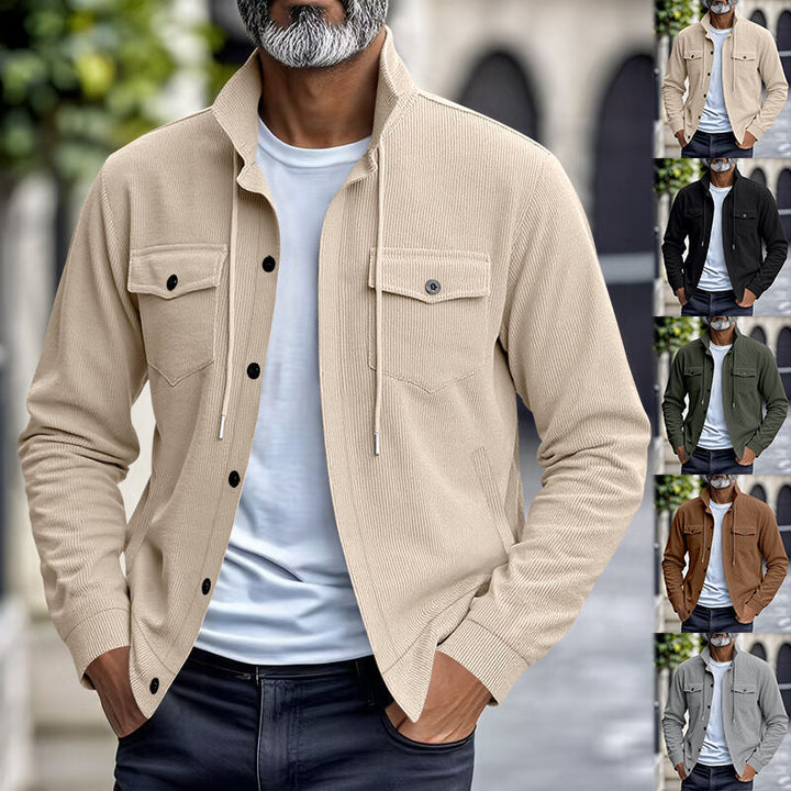 Męska Koszulowa Kurtka z Kołnierzykiem i Kieszeniami