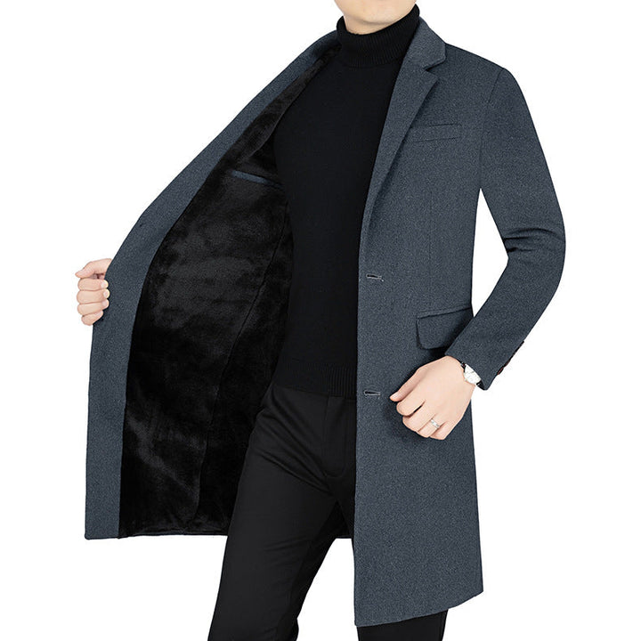 Męski Długi Płaszcz z Futrzanym Podszyciem do Pracy