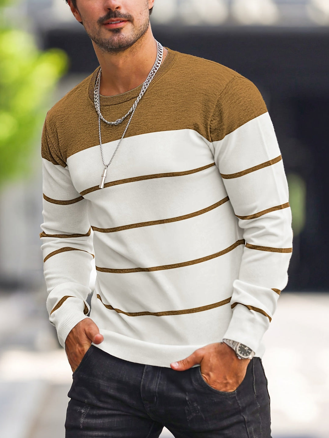 Henry | Pasiasty Sweter z Okrągłym Dekoltem