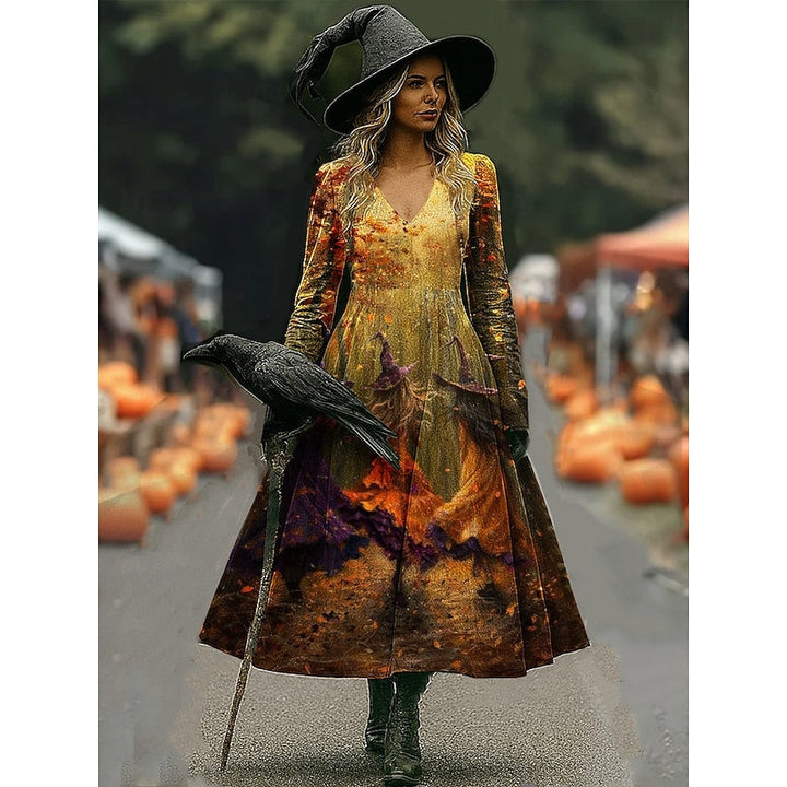 Maren | Halloween Heks Nadruk A-Lijn Maxi Sukienka