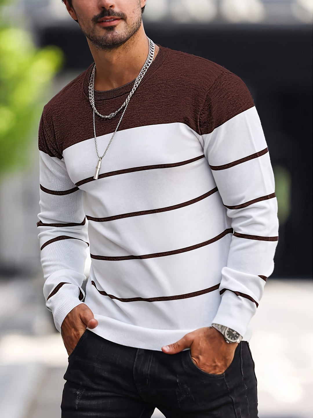 Henry | Pasiasty Sweter z Okrągłym Dekoltem