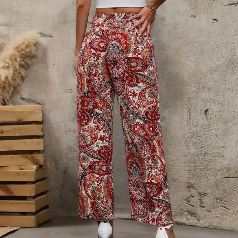 Grażyna | Spodnie boho z szerokimi nogawkami i wzorem paisley
