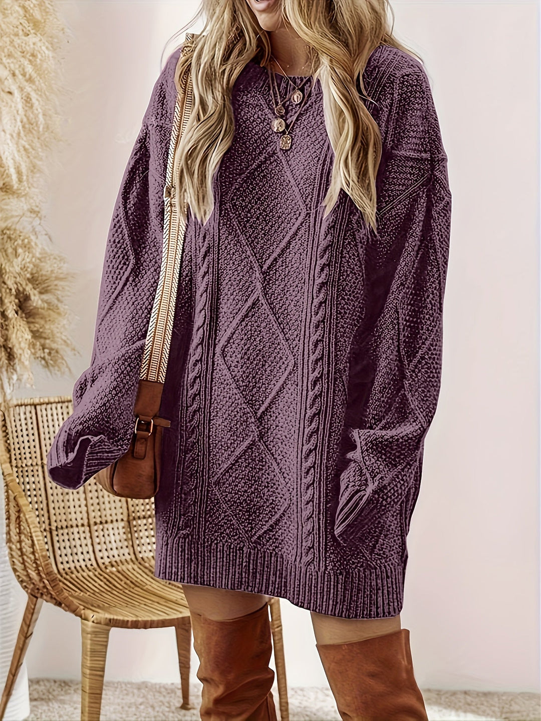 Tabitha | Sweter Sukienka z Warkoczem