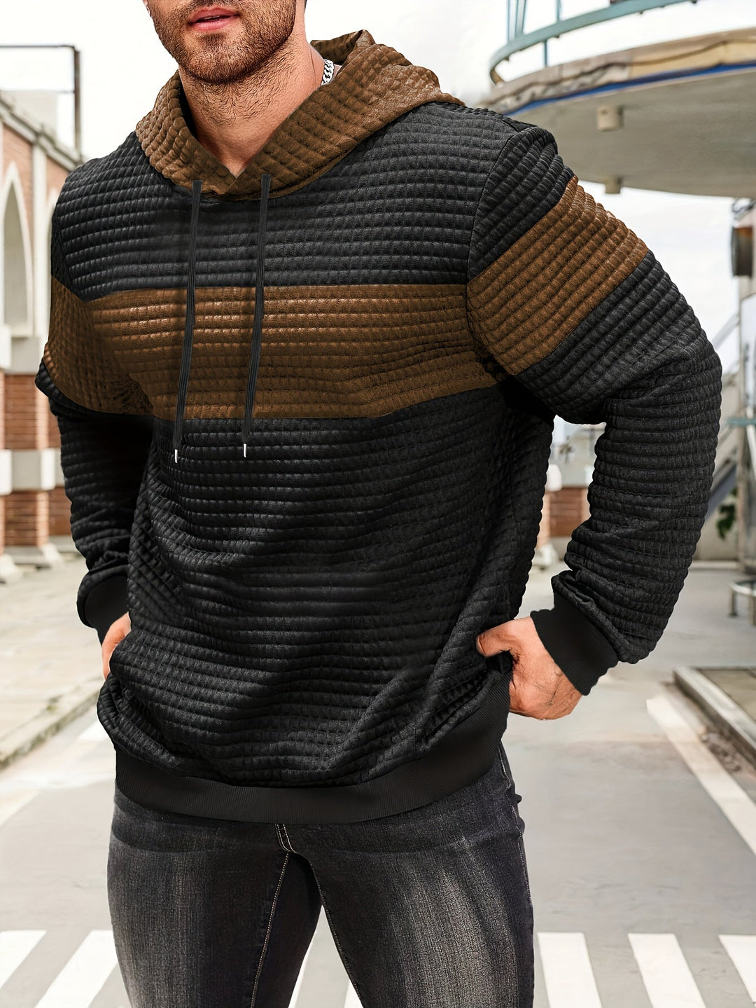 Hayes | Teksturowana Bluza z Kapturem w Kolorach Blokowych