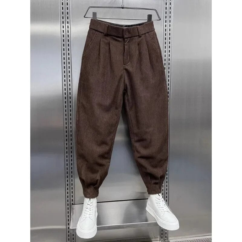 Męskie Sztruksowe Spodnie Haremki z Elastycznym Pasem