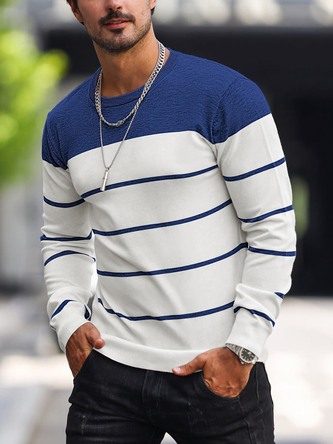 Henry | Pasiasty Sweter z Okrągłym Dekoltem