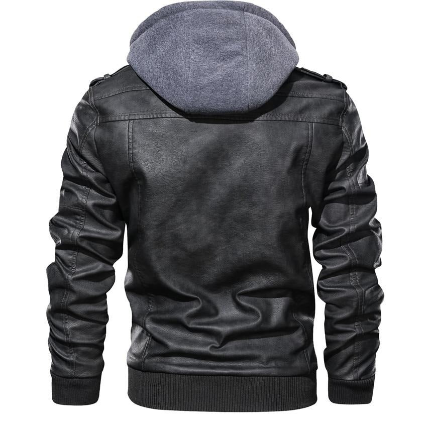 Męski Hooded Ekoskóra Kurtka