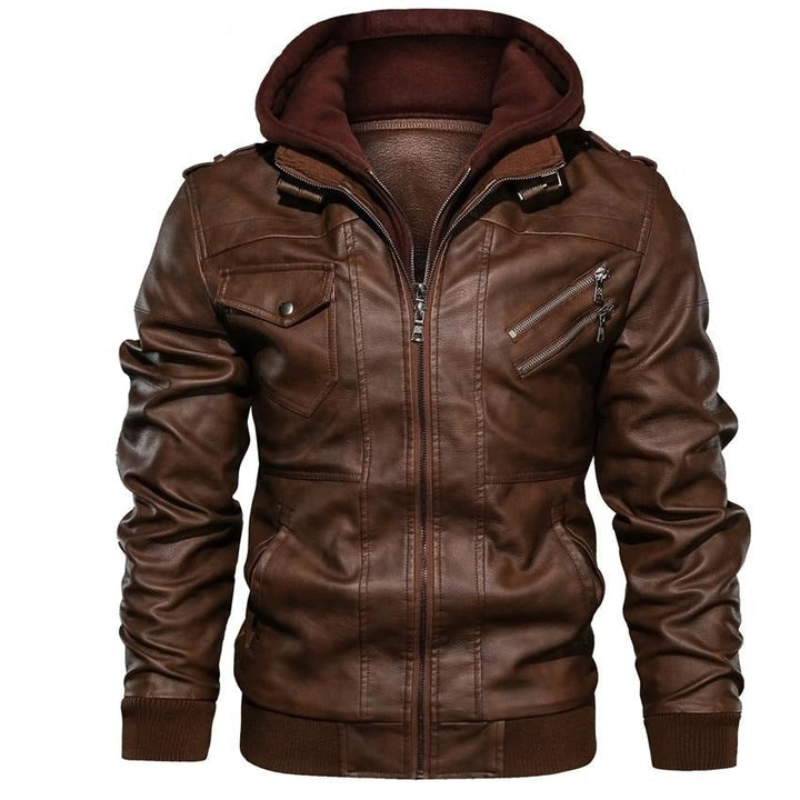 Męski Hooded Ekoskóra Kurtka