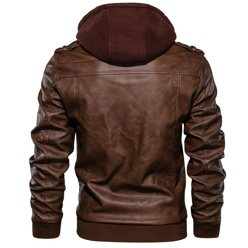 Męski Hooded Ekoskóra Kurtka