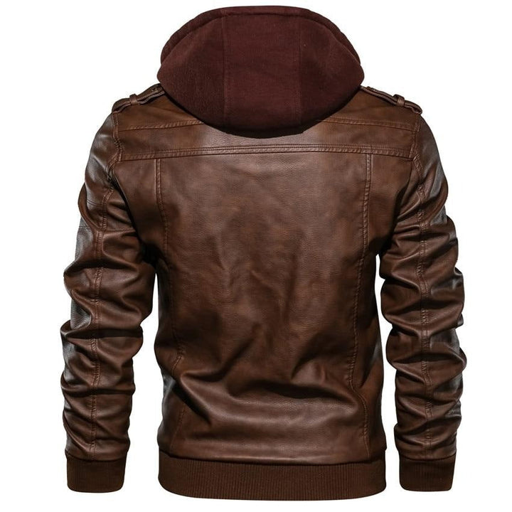 Męski Hooded Ekoskóra Kurtka