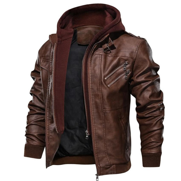 Męski Hooded Ekoskóra Kurtka