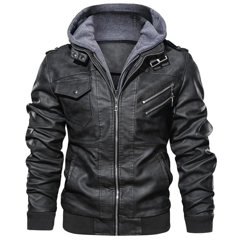 Męski Hooded Ekoskóra Kurtka