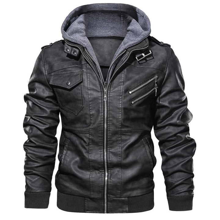 Męski Hooded Ekoskóra Kurtka