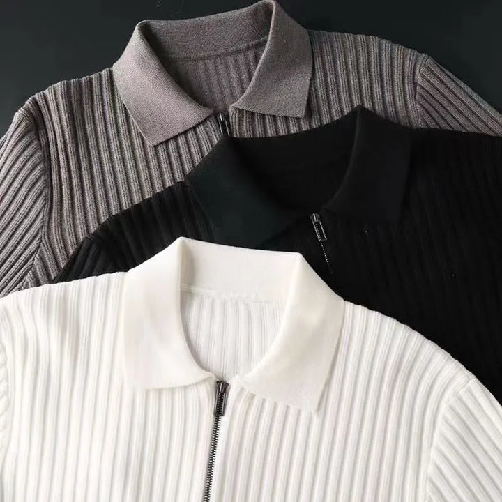 Męski Sweter Polo z Zamkiem Ściągany Kołnierzyk
