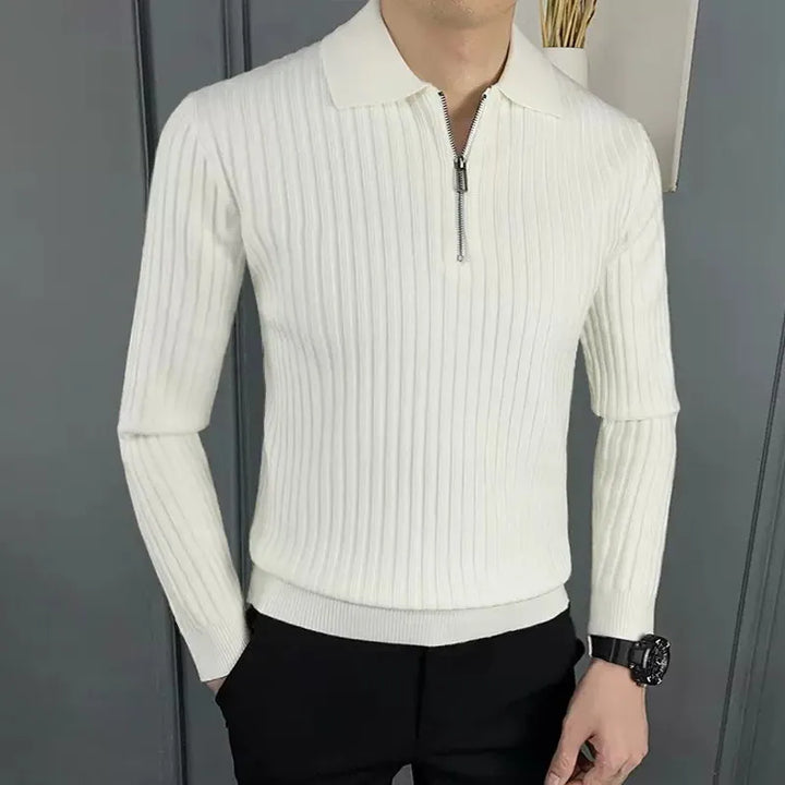 Męski Sweter Polo z Zamkiem Ściągany Kołnierzyk
