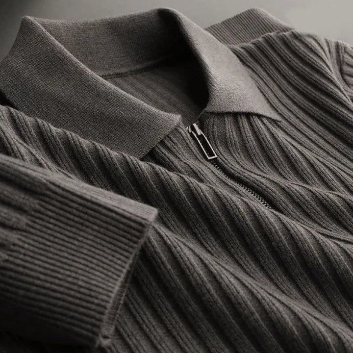 Męski Sweter Polo z Zamkiem Ściągany Kołnierzyk