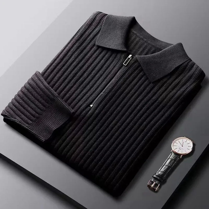 Męski Sweter Polo z Zamkiem Ściągany Kołnierzyk