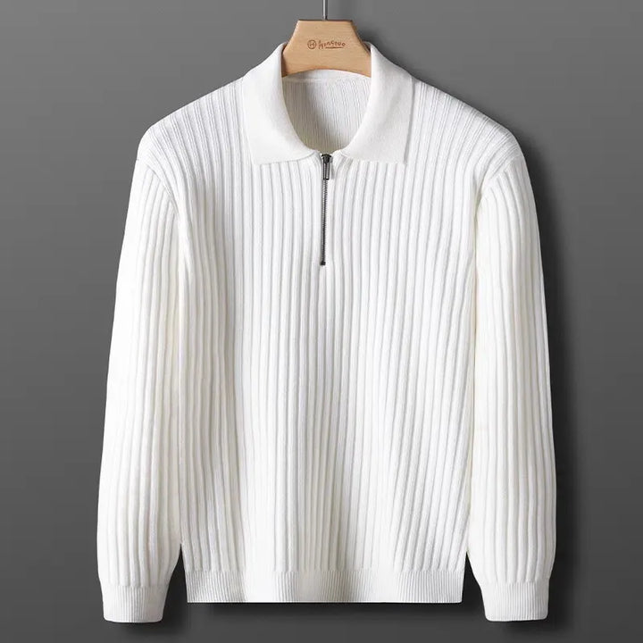 Męski Sweter Polo z Zamkiem Ściągany Kołnierzyk