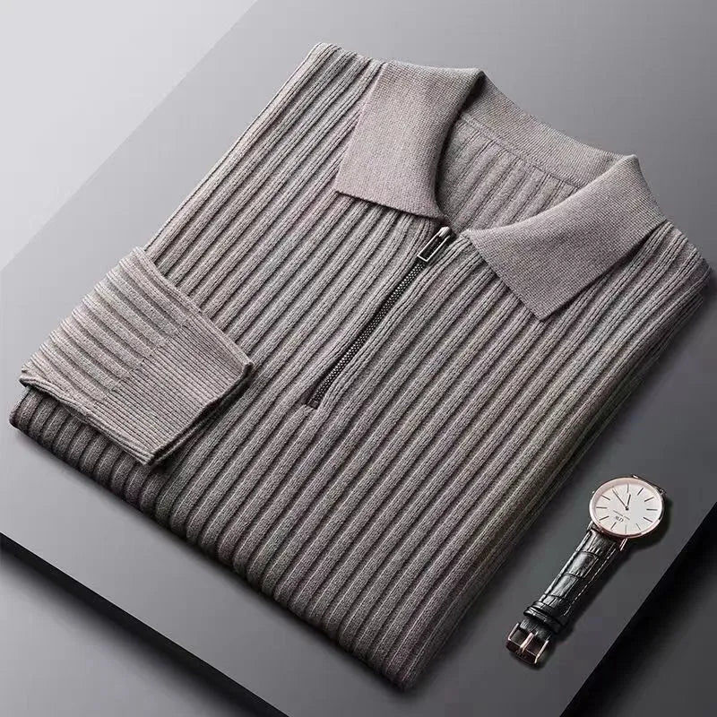 Męski Sweter Polo z Zamkiem Ściągany Kołnierzyk