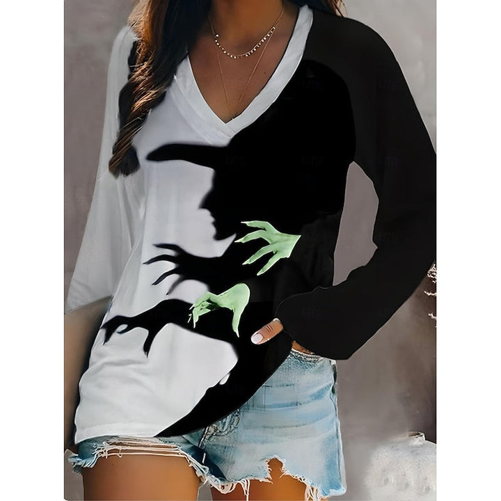 Odessa | Halloween Graficzny Top z Dekoltem w Serek