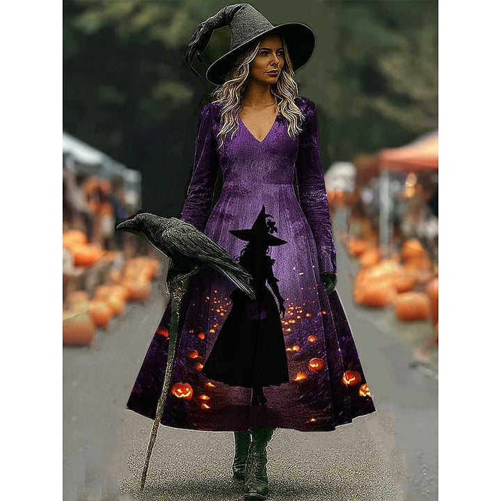 Maren | Halloween Heks Nadruk A-Lijn Maxi Sukienka