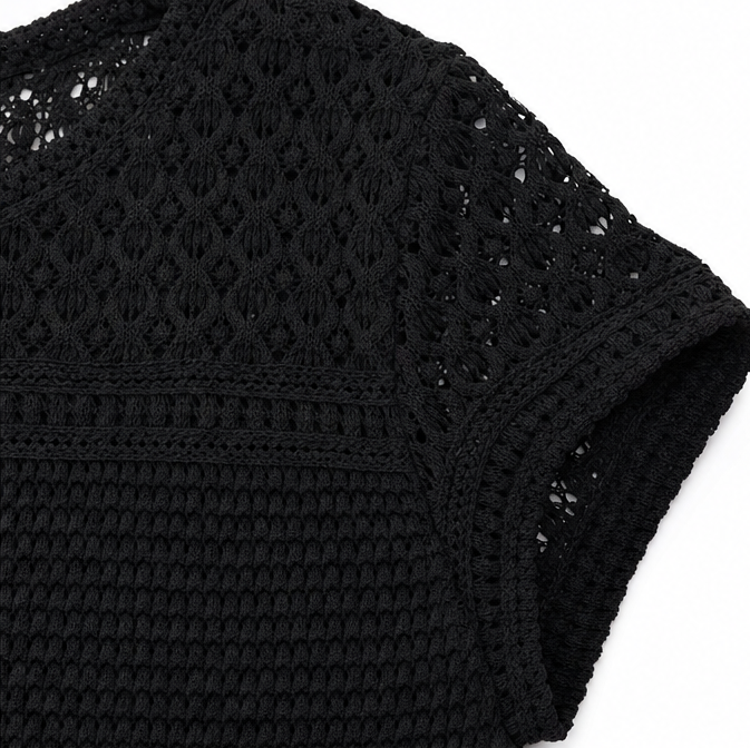 Wearbella – Otwarty Szydełkowany Top z Krótkim Rękawem, Waflowy Tekstura Bluzka Wiosna Lato dla Kobiet