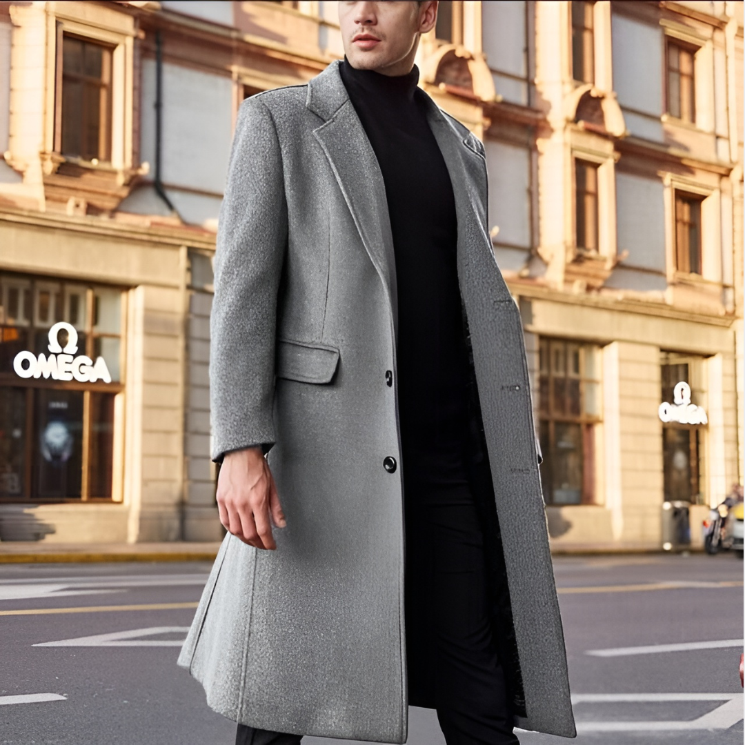 Wolski | Męski Elegancki Ciepły Płaszcz Wełniany