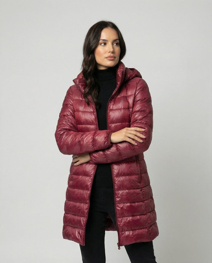 Damska Puchowa Kurtka Zimowa z Kapturem Slim Fit